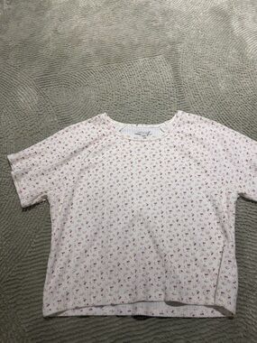 American Eagle Outfitters White Ribbed Tee with Pink Floral Print